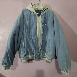 King Louie Hooded Bomber‎ Jacket Mens XL Blue Vintage Made in USA 1980s Employee